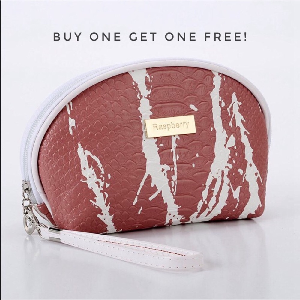 Brown Crocodile Skin Grain Cosmetic Bag